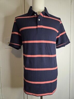 L.L. Bean Men's Navy Polo with Coral Stripes